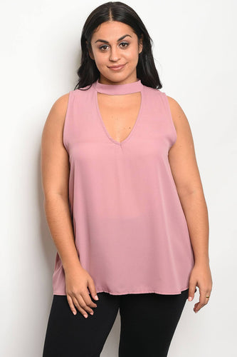 Ladies fashion plus size acrylic blend top with a v neckline, featuring a choker and lace detail - 4D's T&D Inc