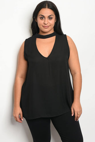 Ladies fashion plus size acrylic blend top with a v neckline, featuring a choker and lace detail - 4D's T&D Inc
