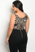 Ladies fashion plus size spandex blend leopard print bodysuit with a lace up v neckline - 4D's T&D Inc