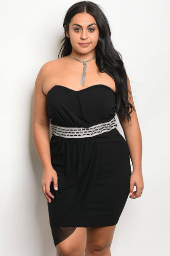 Ladies fashion plus size sleeveless tube dress with a sweetheart neckline and jeweled waistline detail - 4D's T&D Inc