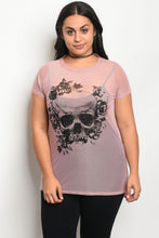 Ladies fashion plus size mesh crew neck unlined graphic print top - 4D's T&D Inc