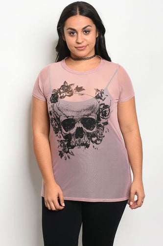 Ladies fashion plus size mesh crew neck unlined graphic print top - 4D's T&D Inc