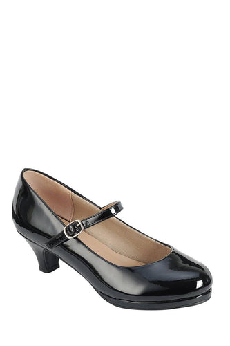 Ladies fashion high heel pump, closed round toe, kitten heel, slip on buckle closure - 4D's T&D Inc
