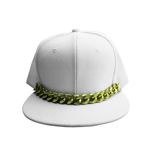 White Snapback Hat with Gold Chain - 4D's T&D Inc