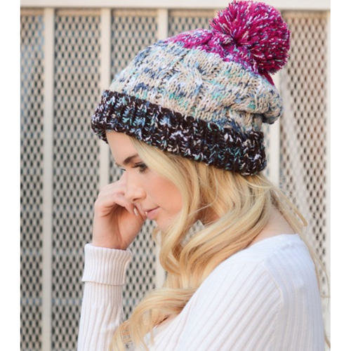 Headwear Fashion Fuchsia Multi-Color Pom Knit Beanie Headwear Fashion - 4D's T&D Inc