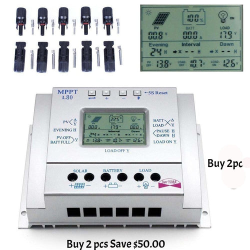 Deal Breaker Bargain 2Pcs MC4 Solar Panel Controller and 10 Pairs Connectors Male Female Sets+ 80A MPPT - 4D's T&D Inc