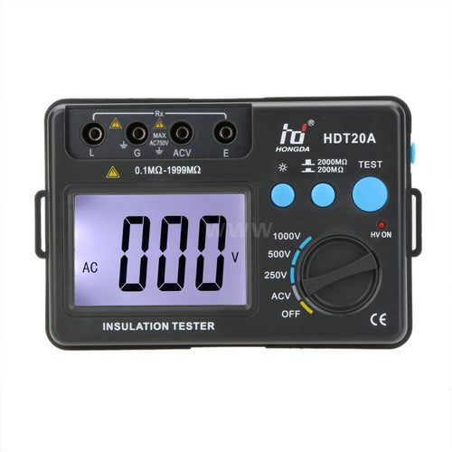 Insulation Resistance Tester Meter Tool HD HDT20A Meg ohmmeter Voltmeter 1000V w/ LCD Back light Testing Tools Sale - 4D's T&D Inc