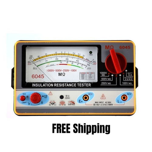 Insulation resistance meter TY6045 (100V-250V-500V-1000V) ANALOG INSULATION TESTER 0.5-2000M Ohm Resistance test pen - 4D's T&D Inc