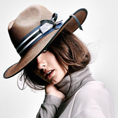 Women Ladies Hat La Finca Panama Hat - Brown Fashion Straw Navy Blue - 4D's T&D Inc