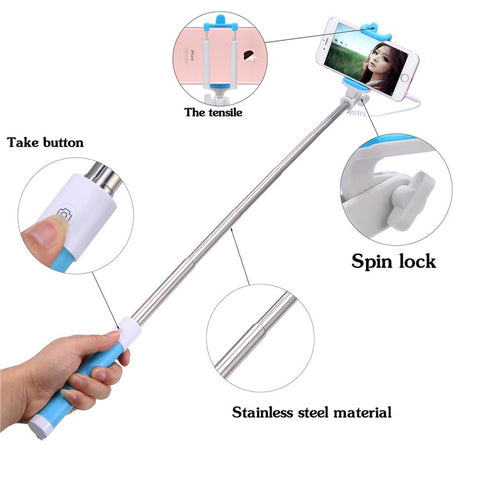 18.5-80cm Mini Portable Selfie Stick For iphone Samsung SmartPhone Universal Monopod Candy Colors Extendable Wired Sticks Tripod - 4D's T&D Inc