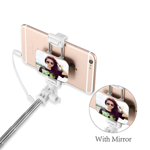 Fashion Mirror Selfie Stick For iphone 7 6 6s Samsung IOS Android Monopod Universal Mini Portable Folded Wired Phone Self Sticks - 4D's T&D Inc