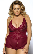 New 2016 High Quality Open Crotch Hot Plus size Lingerie 5XL Dark Wine Red Erotic lingerie Lace Transparent Teddy R70334P - 4D's T&D Inc