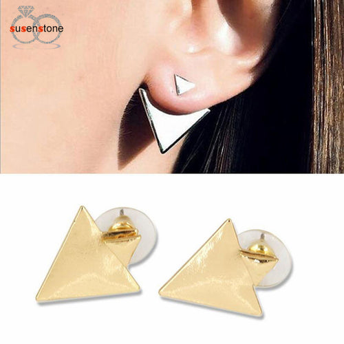 SUSENSTONE Triangle Earrings Ear Stud 1 Pair New Fashion Women Gold Silver Asymmetric - 4D's T&D Inc
