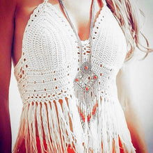 Women Knitted V-neck Tassel Crochet Halter Bra Top - Knit Crop Top Bralett - 4DS-90WCHB - 4D's T&D Inc