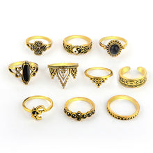 10pcs/Set Women Bohemian Vintage Silver Stack Rings Above Knuckle Blue Rings Set - 4D's T&D Inc