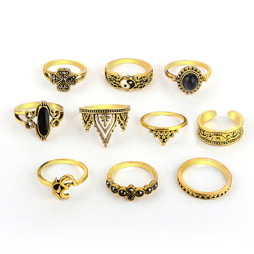 10pcs/Set Women Bohemian Vintage Silver Stack Rings Above Knuckle Blue Rings Set - 4D's T&D Inc