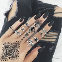 10pcs/Set Women Bohemian Vintage Silver Stack Rings Above Knuckle Blue Rings Set - 4D's T&D Inc