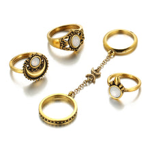 5pcs/Set Women Bohemian Vintage Silver Stack Rings Above Knuckle Blue Rings Set - 4D's T&D Inc