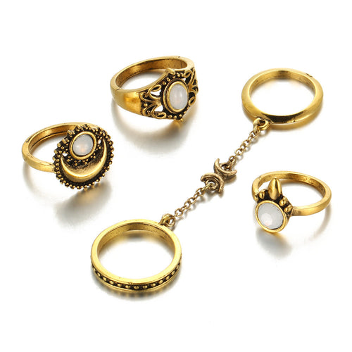 5pcs/Set Women Bohemian Vintage Silver Stack Rings Above Knuckle Blue Rings Set - 4D's T&D Inc