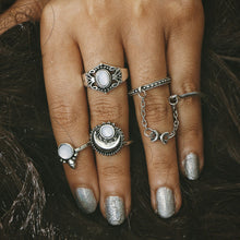 5pcs/Set Women Bohemian Vintage Silver Stack Rings Above Knuckle Blue Rings Set - 4D's T&D Inc