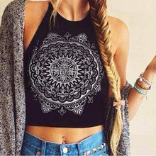 Women's Mandala Print Sleeveless Halterneck Tank Crop Tops Vest Blouse T-Shirt L - 4D's T&D Inc