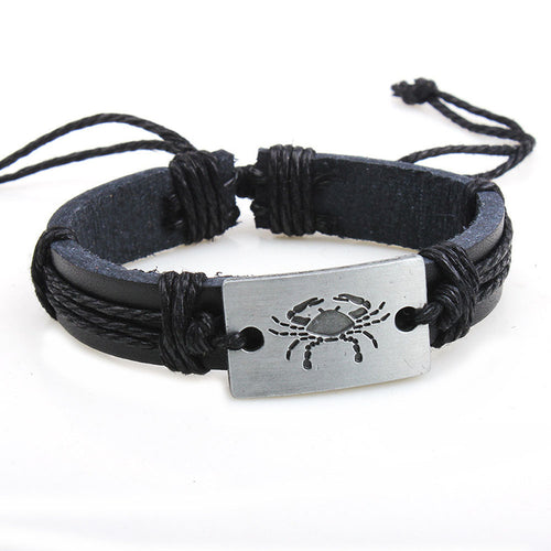 12x/lot Adjustable Leather Bracelets Round Bangle Charm Mens Cuff Jewelry - 4D's T&D Inc