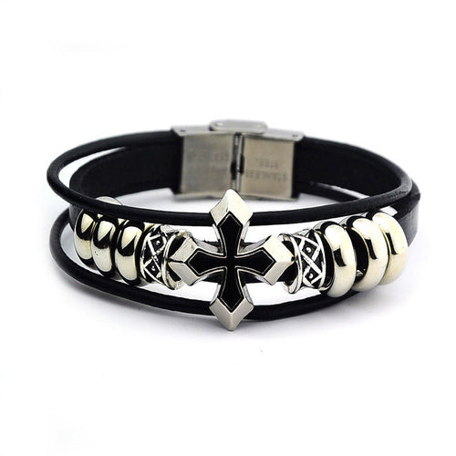 1PC Braided Leather Bracelet Rivet Bracelet Compiled Jewelry Wristband - 4D's T&D Inc