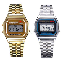Digital Alarm Stopwatch 2PC Stainless Steel Wrist Watch Unisex Gift Couples Dating - 4D's T&D Inc