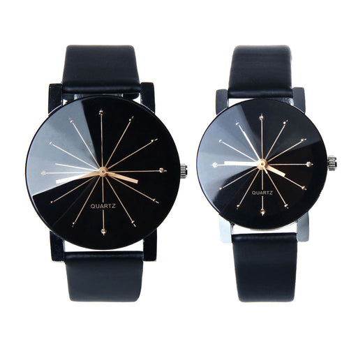 1 Pair Men and Women Quartz Dial Clock Leather Wrist Watch Round Case - 4D's T&D Inc
