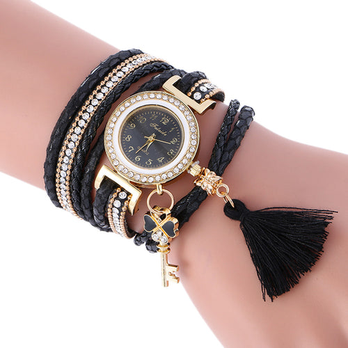 Wrap Around Fashion Weave Leather Bracelet Lady Womans Wrist Watch - 4D's T&D Inc