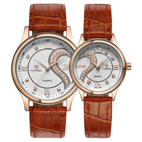 Unisex Watch 1 Pair Wrist Watches Tiannbu Ultrathin Genuine Leather Romantic Fashionable Lovers Watches - 4D's T&D Inc