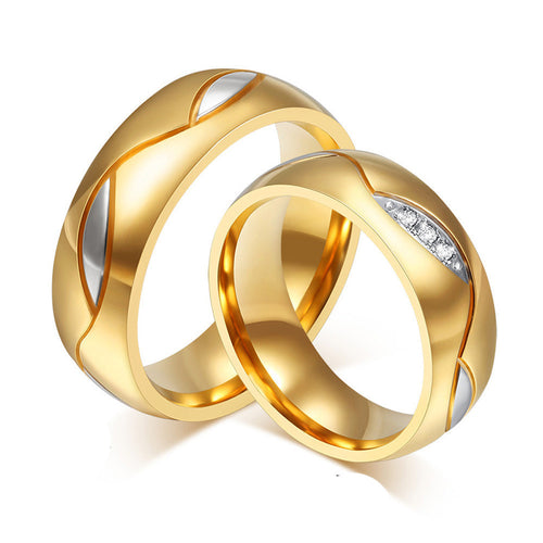 Rings Couple For Women Men Engagement Ring Gold Color Titanium Steel Jewelry A10 - 4D's T&D Inc