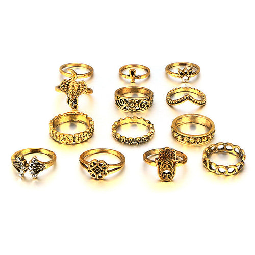 13 pcs Set Women Knuckle Rings Bohemian Vintage Silver Stack Rings Above Knuckle Rings - 4D's T&D Inc