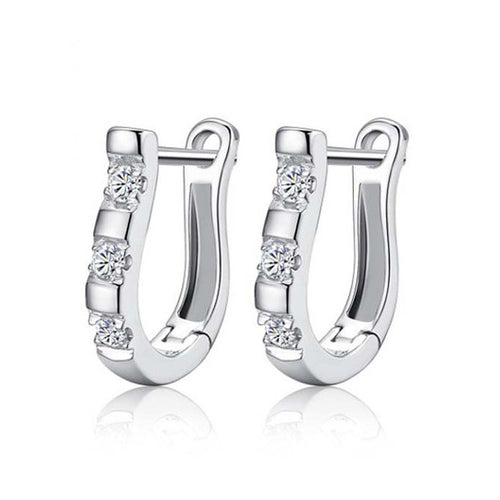 Women Hoop Earrings 1 Pair Fashion Silvering Nice White Gemstones - 4D's T&D Inc