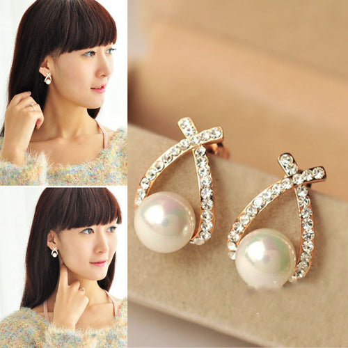 1 Pair Women Rhinestone Ear Stud Earrings Elegant Lady Fashion Crystal - 4D's T&D Inc