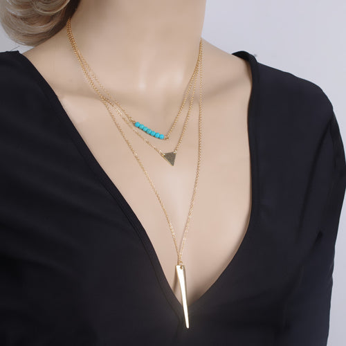 1PC  Women Pierced Multilayer Crystal Pendant Chain Statement Necklace - 4D's T&D Inc