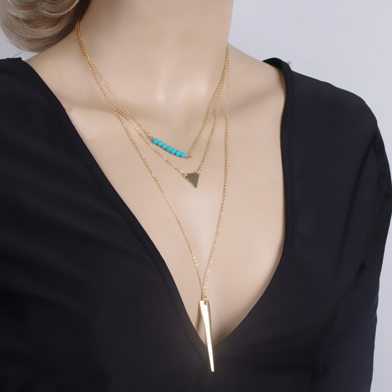 1PC  Women Pierced Multilayer Crystal Pendant Chain Statement Necklace - 4D's T&D Inc