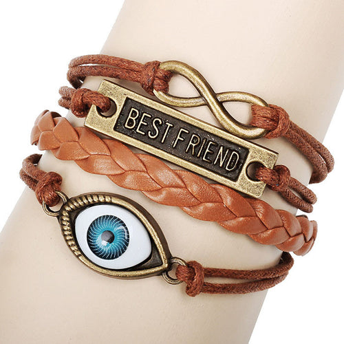 Best Friend Eye Jewelry Hemp Rope Antique Leather Pendant Bracelet - 4DS-159BFEP - 4D's T&D Inc