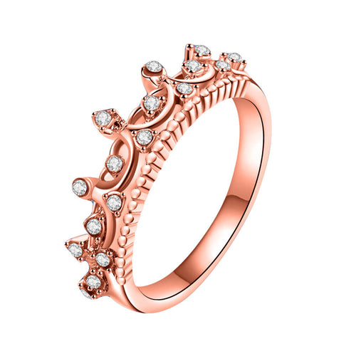 2017 New Fashion Gold Pretty Crown Lady Crystal Ring Princess Ring Rose Gold 10.   Item #4DS-119CRR. - 4D's T&D Inc