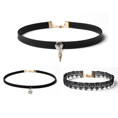 3 Pieces Choker Necklace Set Stretch Velvet Classic Gothic Tattoo Lace Choker - 4D's T&D Inc