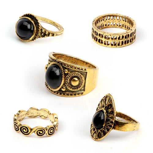 5 PCS Vintage Women's Boho Crystal Flower Knuckle Ring Tibetan Turkish Gold Silver - 4D's T&D Inc