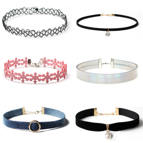 6 Pieces Choker Necklace Set Stretch Velvet Classic Gothic Tattoo Lace Choker - 4D's T&D Inc