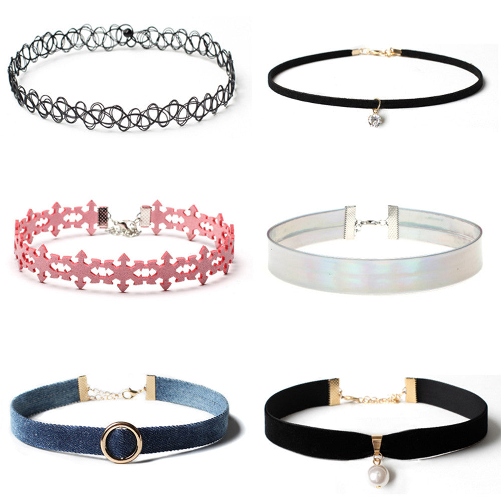 6 Pieces Choker Necklace Set Stretch Velvet Classic Gothic Tattoo Lace Choker - 4D's T&D Inc