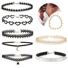 Choker Necklace Set 8 Pieces Stretch Velvet Classic Gothic Tattoo Lace Choker - 4D's T&D Inc