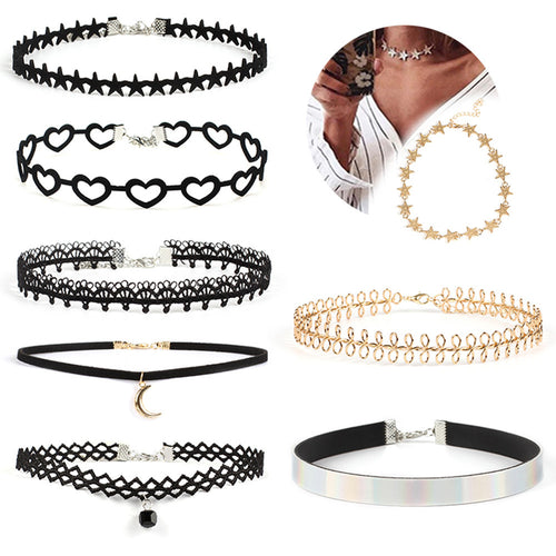 Choker Necklace Set 8 Pieces Stretch Velvet Classic Gothic Tattoo Lace Choker - 4D's T&D Inc