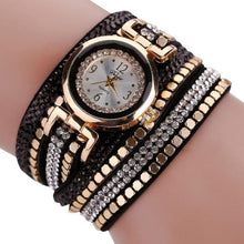 Chic Leather Blocks Decorated Diamond Bracelet Ladies Fashion Watches - 4D's T&D Inc