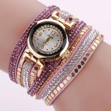 Chic Leather Blocks Decorated Diamond Bracelet Ladies Fashion Watches - 4D's T&D Inc