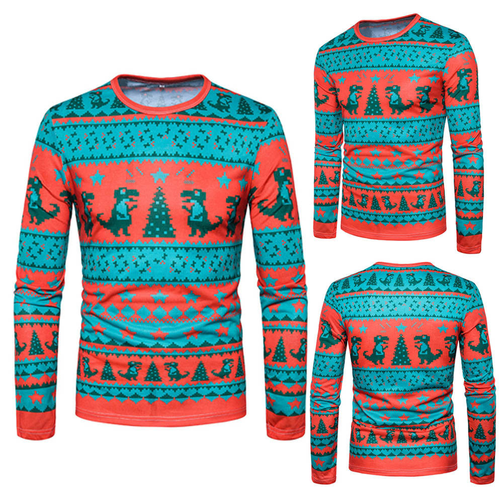  Men Autumn Winter Xmas Christmas PrintingTop Men's Long-sleeved T-shirt Blouse - 4D's T&D Inc