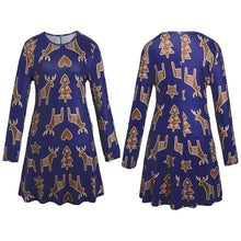 Xmas Print Swing Dress Ladies Christmas Long Sleeve Flared Party Dresses - 4D's T&D Inc