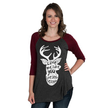 Women's Ladies Elk Printing Round Neck Pullover Blouse Tops Shirts - 4D's T&D Inc